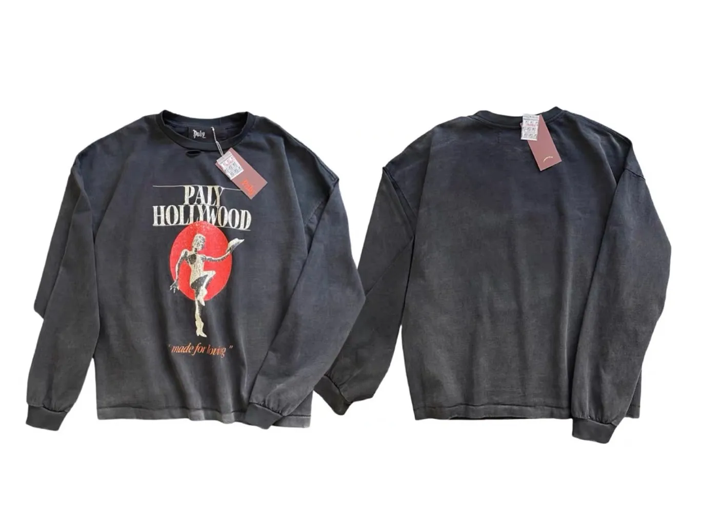 

Oversize Washed Hole Paly Made Unisex Long Sleeve Round Neck Print T-Shirt Best Quality Retro Top Men Women Tee