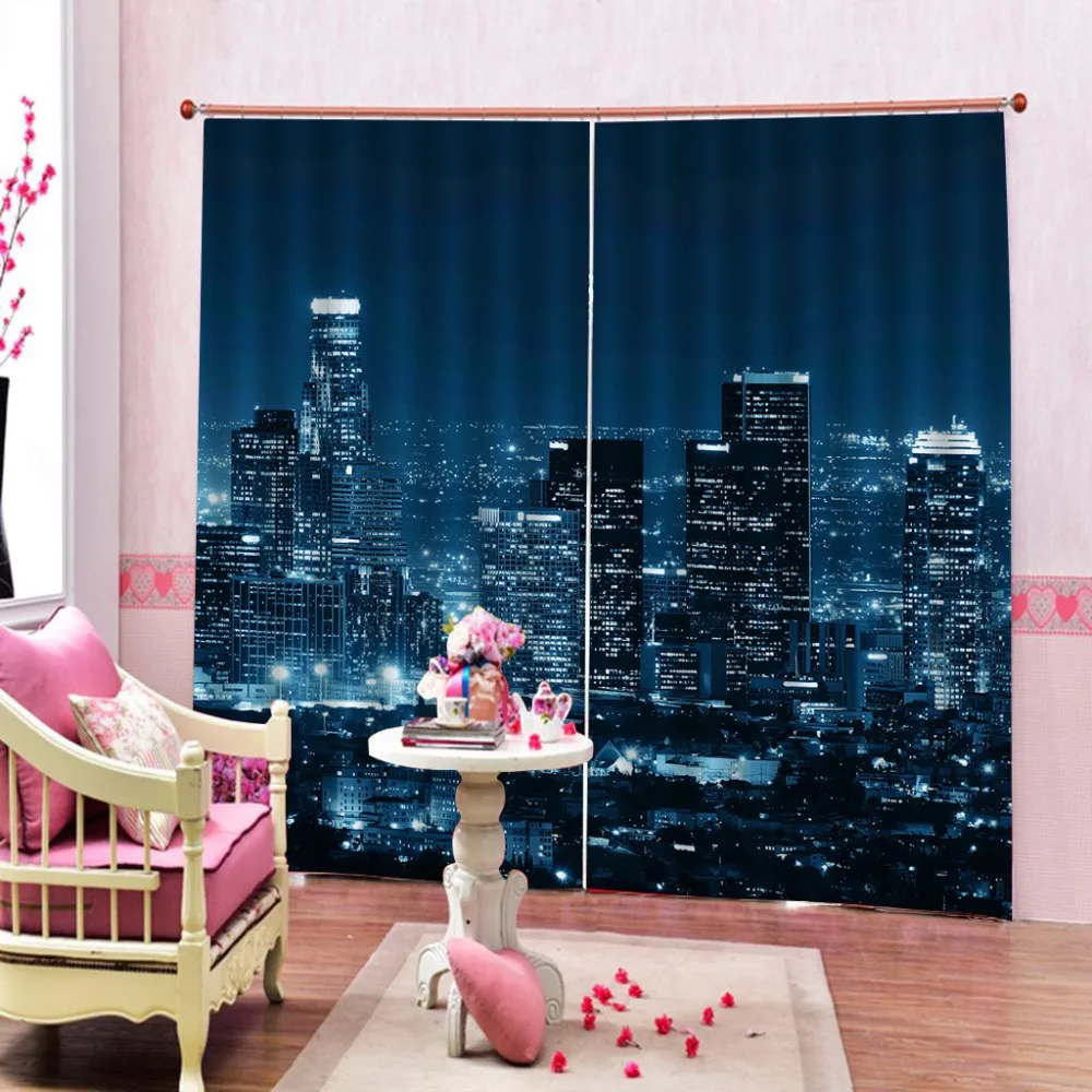 Luxury Blackout 3D Window Curtains For Living Room Bedroom Customized size blue city night curtains Blackout curtain