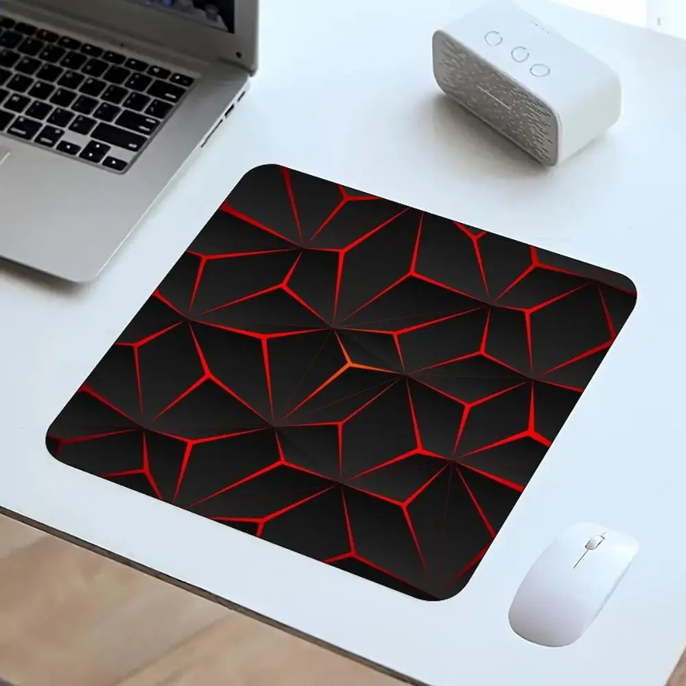 Modern Neon Geometric Crack Square Mouse Pad Non Slip Rubber Desk Mat For Gaming Laptop Keyboard Home Office Gaming Setup