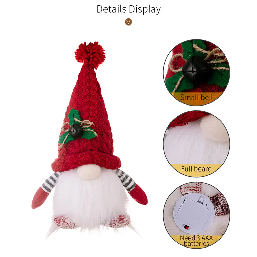Set of 2 Christmas Plush Gnome Illuminated Christmas Gnome Figure Christmas Decoration Gnome for Christmas Decoration