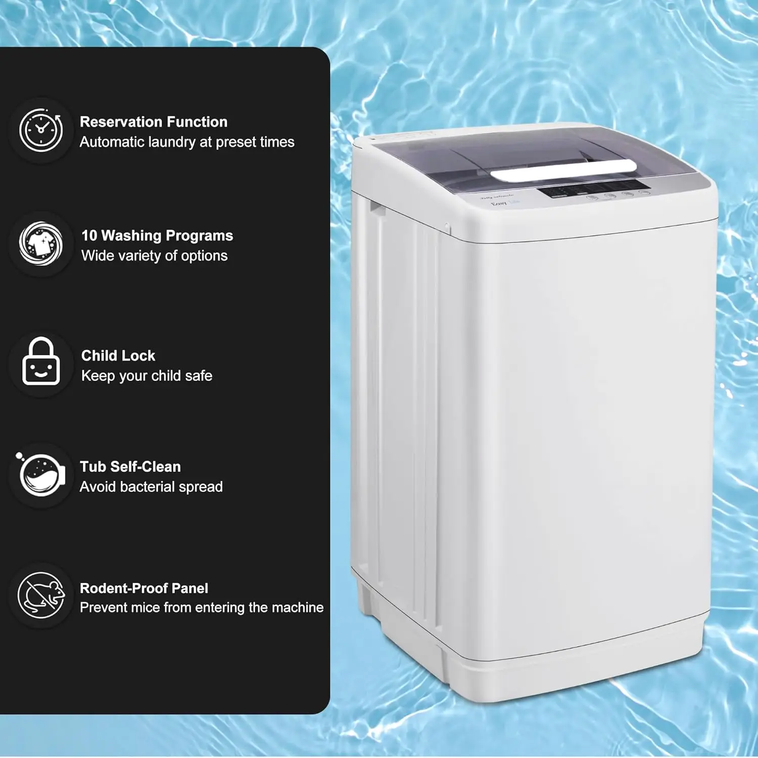 Washer Machine, Portable Washing Machine, 1.7 Cu.Ft.Laundry Washer Spin with 10 Wash Programs& LED Display& Built-in Drain Pump,