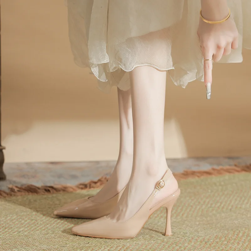 

31-44 Pointed Toe Patent Leather High Heels Women Shoes Sexy Slingbacks