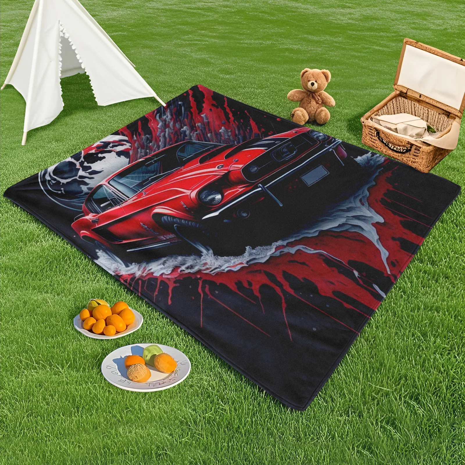 Red Sports Car Planet Outdoor Blanket For Picnics Camping Beach And Travel Lightweight Durable