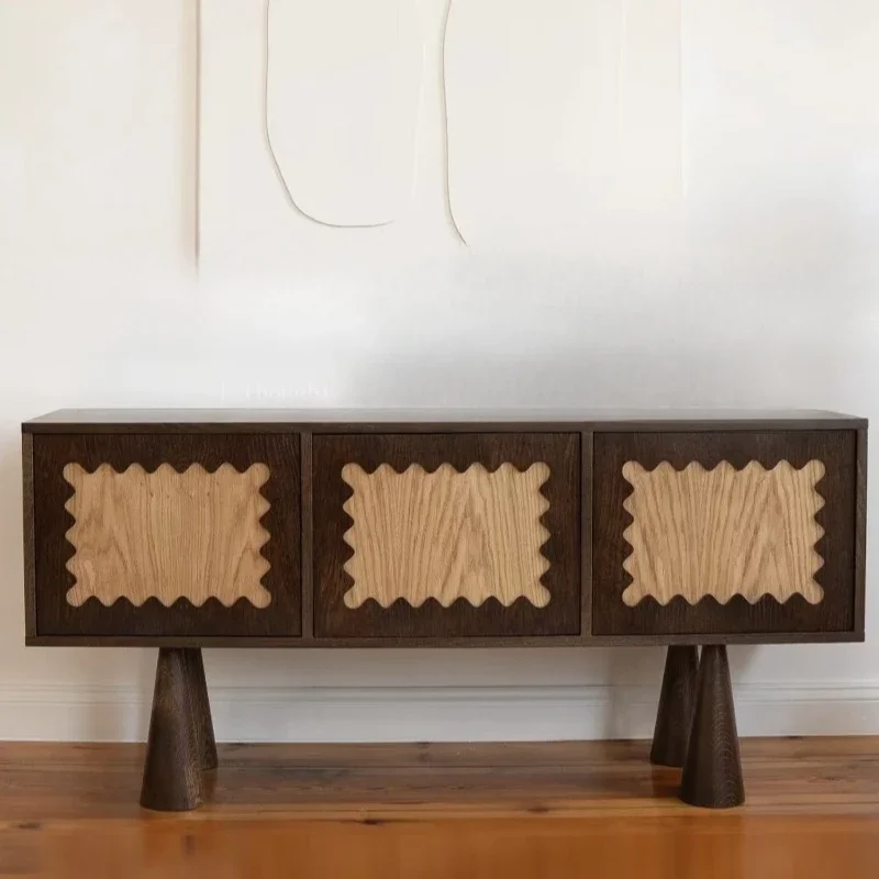 

French solid wood retro sideboard, home wall storage cabinet, cream style small apartment entrance cabinet designer model