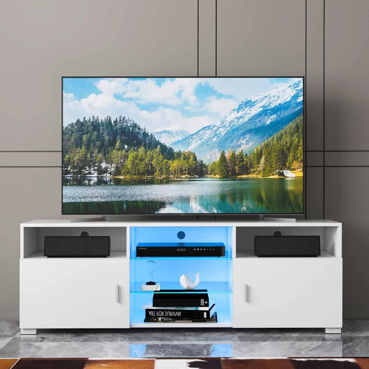 Modern RGB LED TV Stand Cabinet Living Room Furniture Fit for up to 65inch TV Screens High Capacity TV Console for Living Room