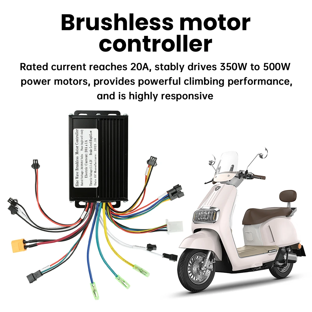 36V 48V 20A 350W-500W Sine Wave Brushless Motor Controller Suitable for SM Connectors Protocol 2 LCD Instrument Electric Bicycle