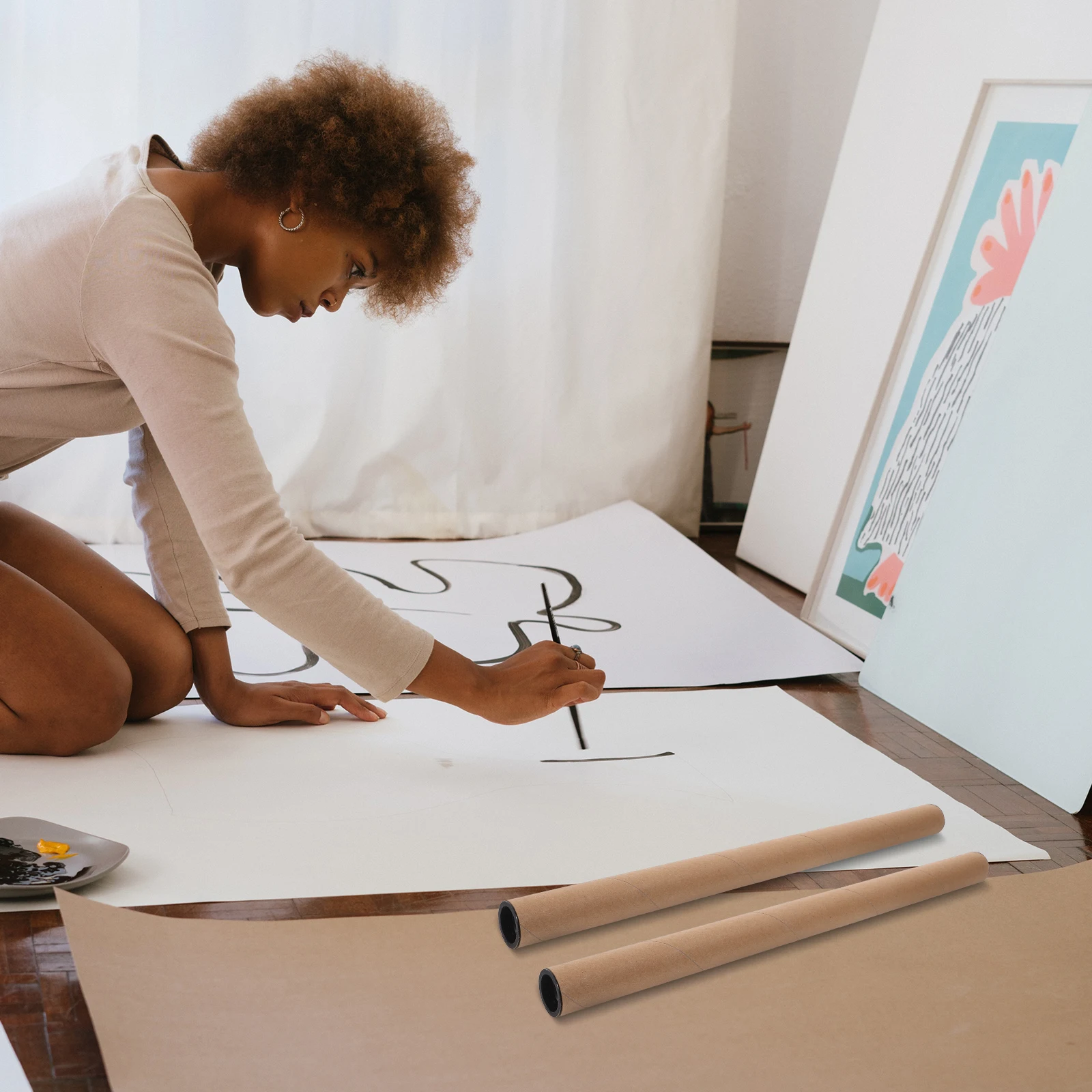 10 قطعة أنابيب بريدية ممتازة قابلة لإعادة الاستخدام للملصقات واقي أنبوب من الورق المقوى البني شديد التحمل لحمل المطابعات والمخططات