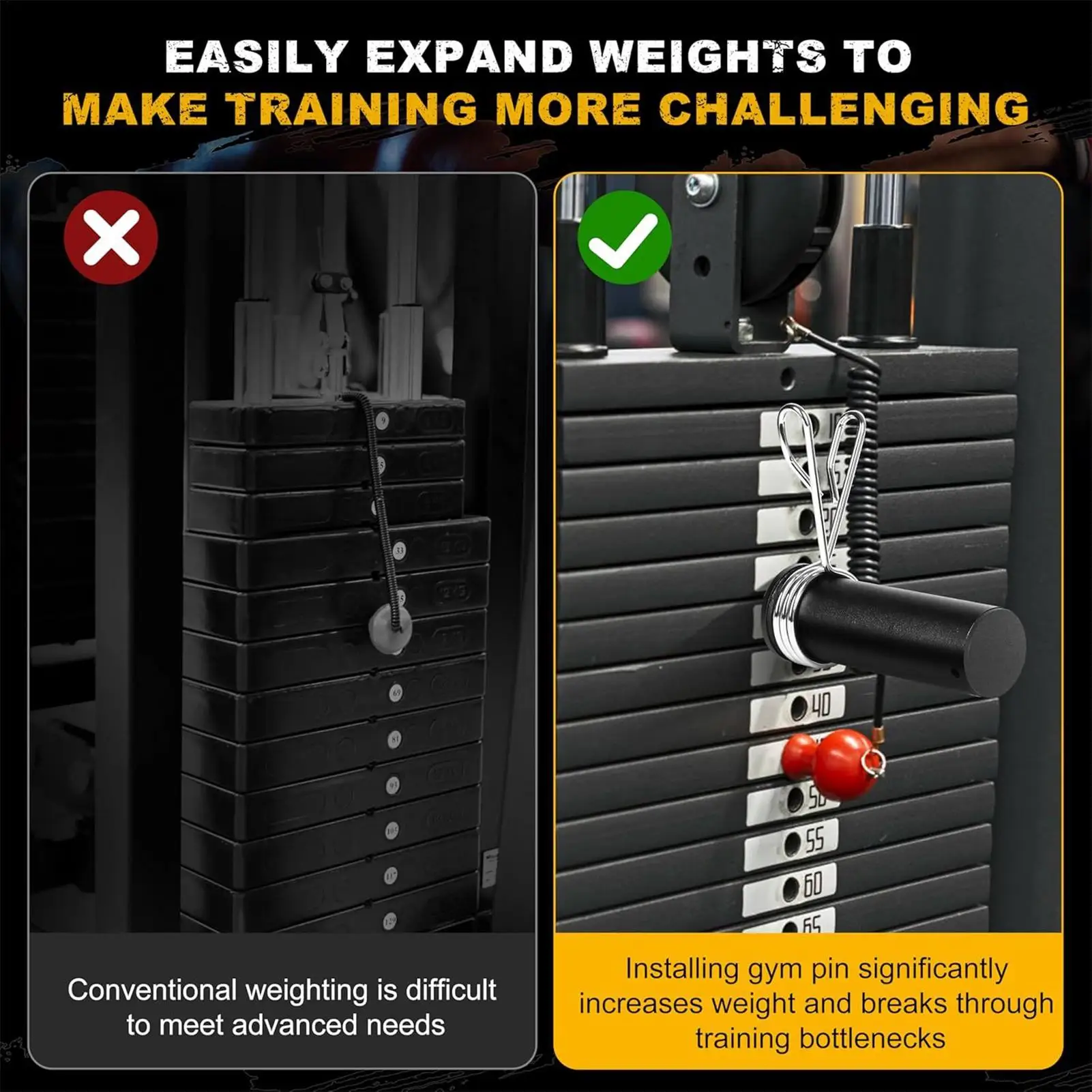 Gym Pin With Spring Clip Collar Quick-Release Gym Machine Pin Weight Stack Extender For Home Strength Training Weightlifting