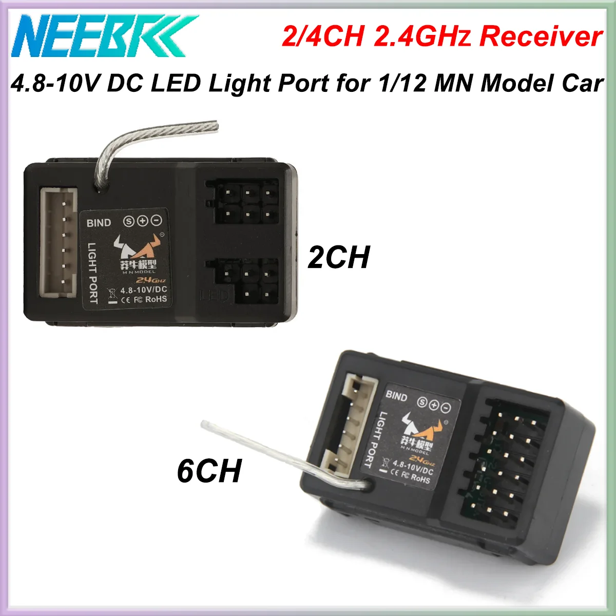 

2CH 6CH 2.4G Receiver LED Light Port 4.8-10V DC for 1/12 MN82 MN86 MN78 MN128 MN168 MN90 RC Crawler Car Boat Tank WPL Model Part