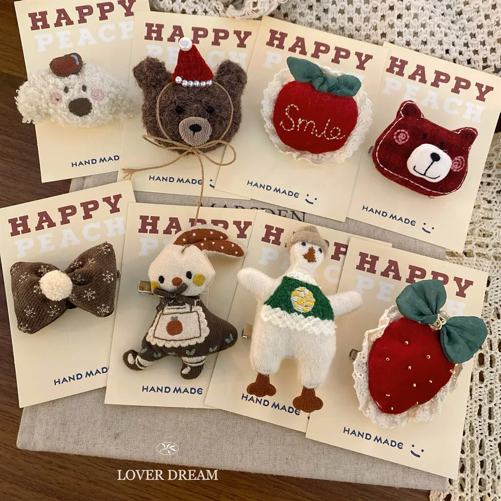Convertible Brooch Pin for Kids Red Fruit Animal Design New Year Christmas Duckbill Hair Clip Cute Festival Acrylic Premium