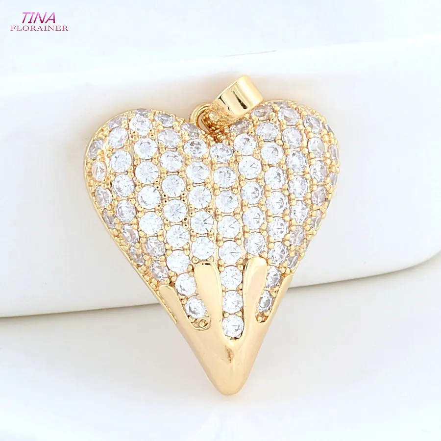 

21*24MM 18K Gold Color Brass with Zircon Heart Necklace Charms Pendants Earrings Jewelry Making Supplies Accessories