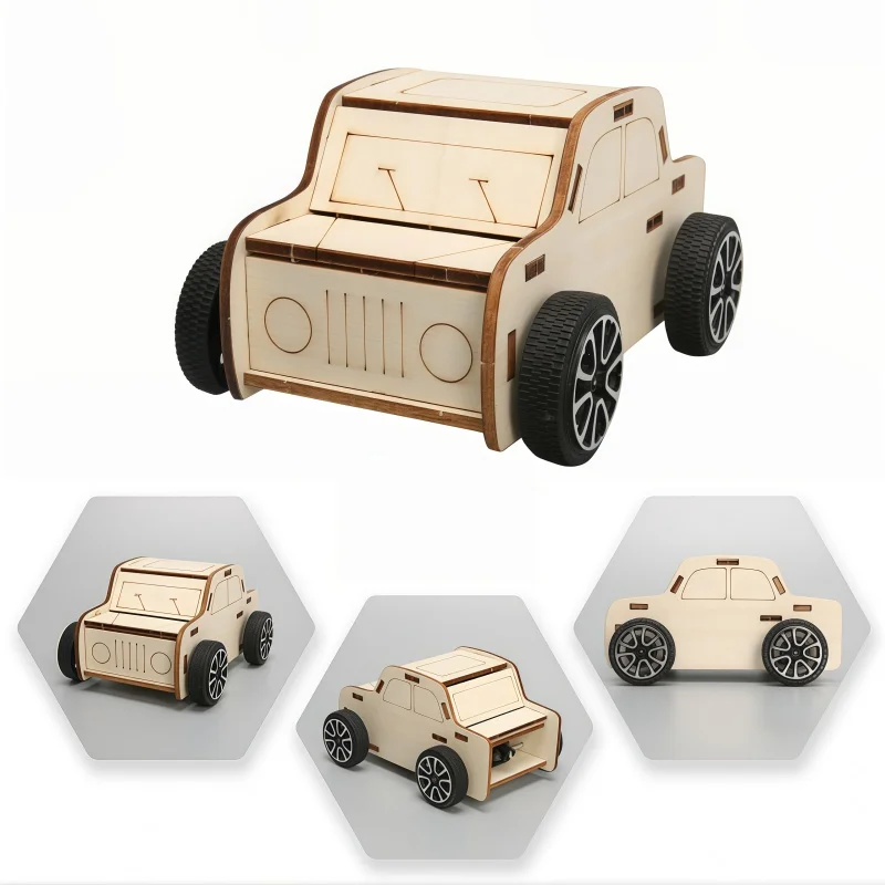 DIY Handmade Wooden Assemble Sliding Capability Car STEM Educational Science Kit Creative Building Craft Kid Science Project Toy