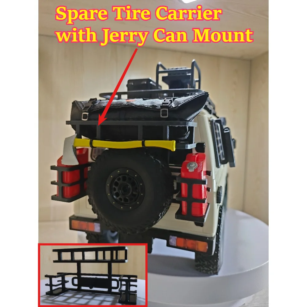 RC Rock Crawler Spare Tire Carrier with Jerry Can Mount custom size Upgrade Accessory for WPL C74 1/10 Off Road Model Vehicle