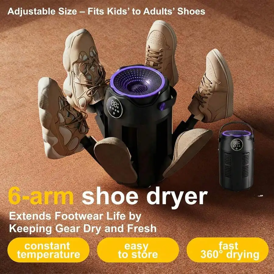 Shoe Dryer And Boot Dryer, 6-Arm Drying Rack, Foldable Shoe Dryer With Timer, Suitable For All Types Of Shoes, Fast 360 °   Drying Shoe Rack For Sneakers, Gloves, Socks