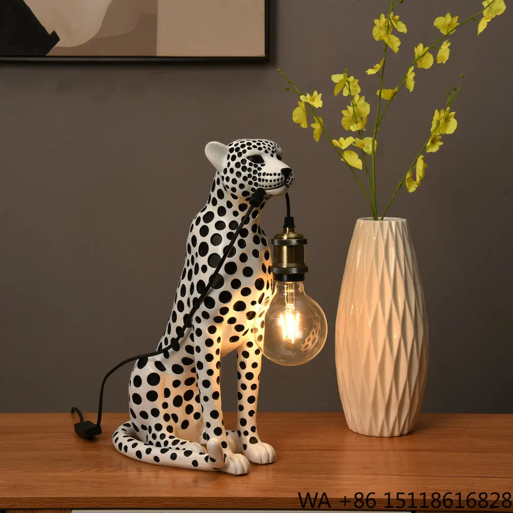 Modern Art Animal Leopard Resin Sculpture Luxury Home Decoration Cheetah Statue Table Lamp for Hotel Office Living Room view 2