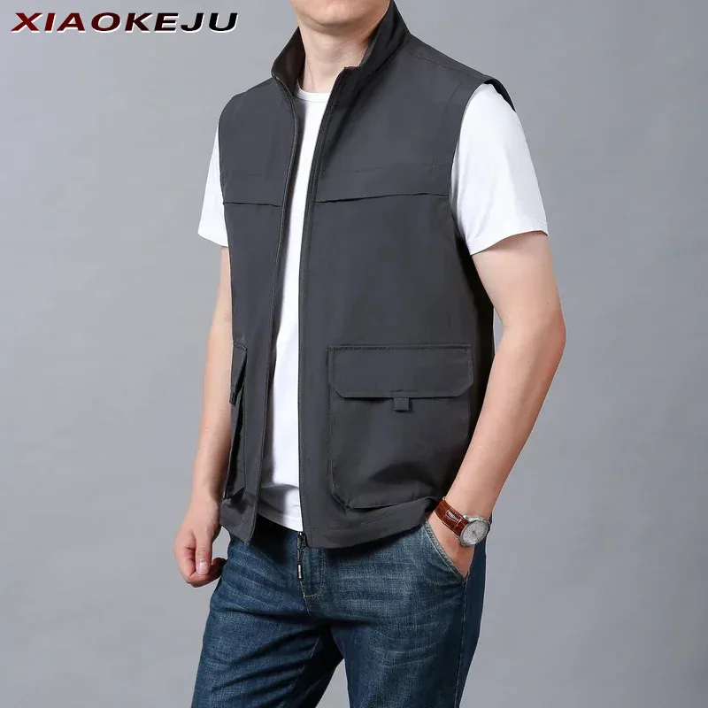 

Multi Sleeveless Windbreaker Jacket Zip Vests Work Man Pocket Motorcyclist Camping Vest Fishing Leather Men Hunting Working Coat