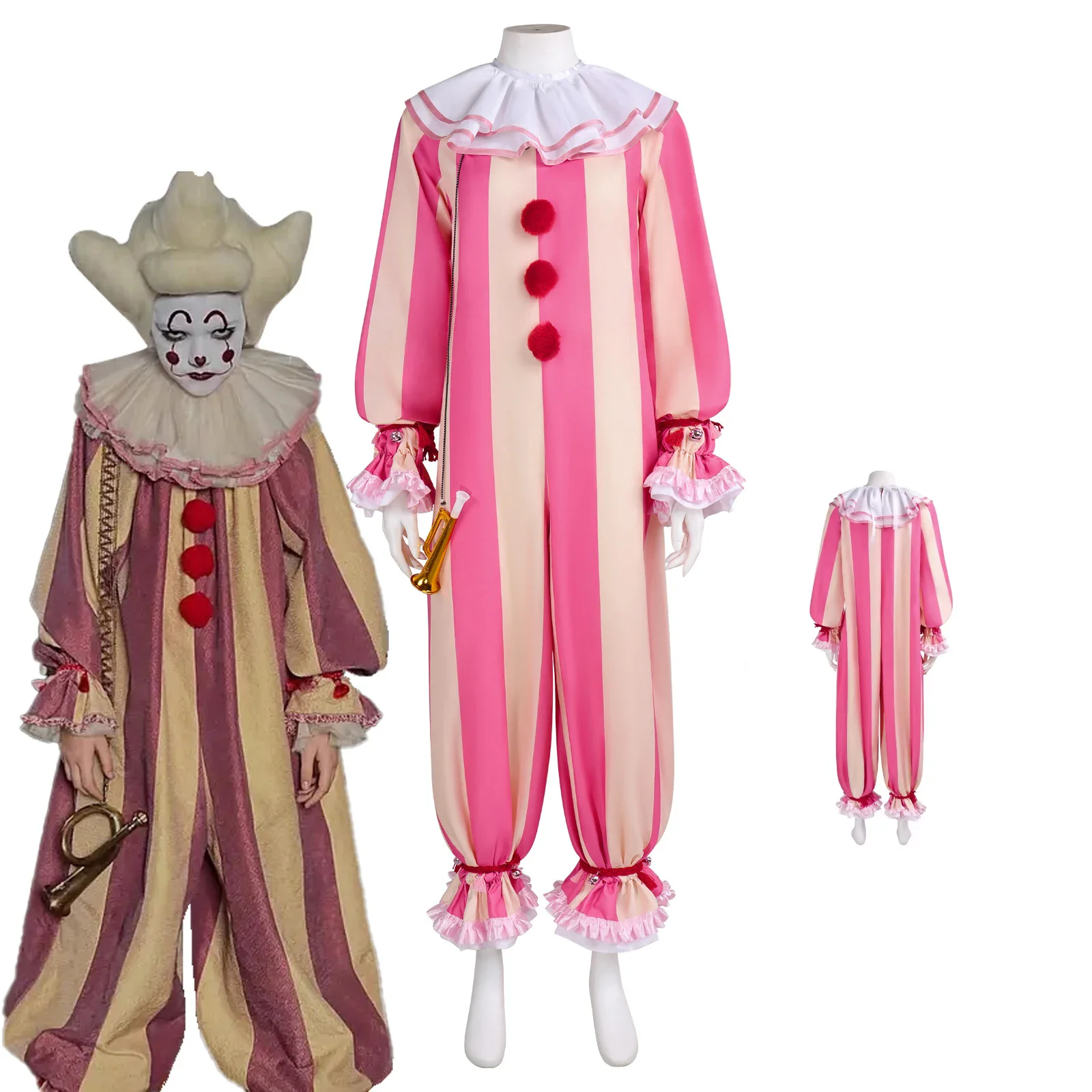 

Inge Cosplay Clown Horror Movie Costume Pink Bodysuit Halloween Carnival Cosplay Periwinkle Clown Joker Outfits