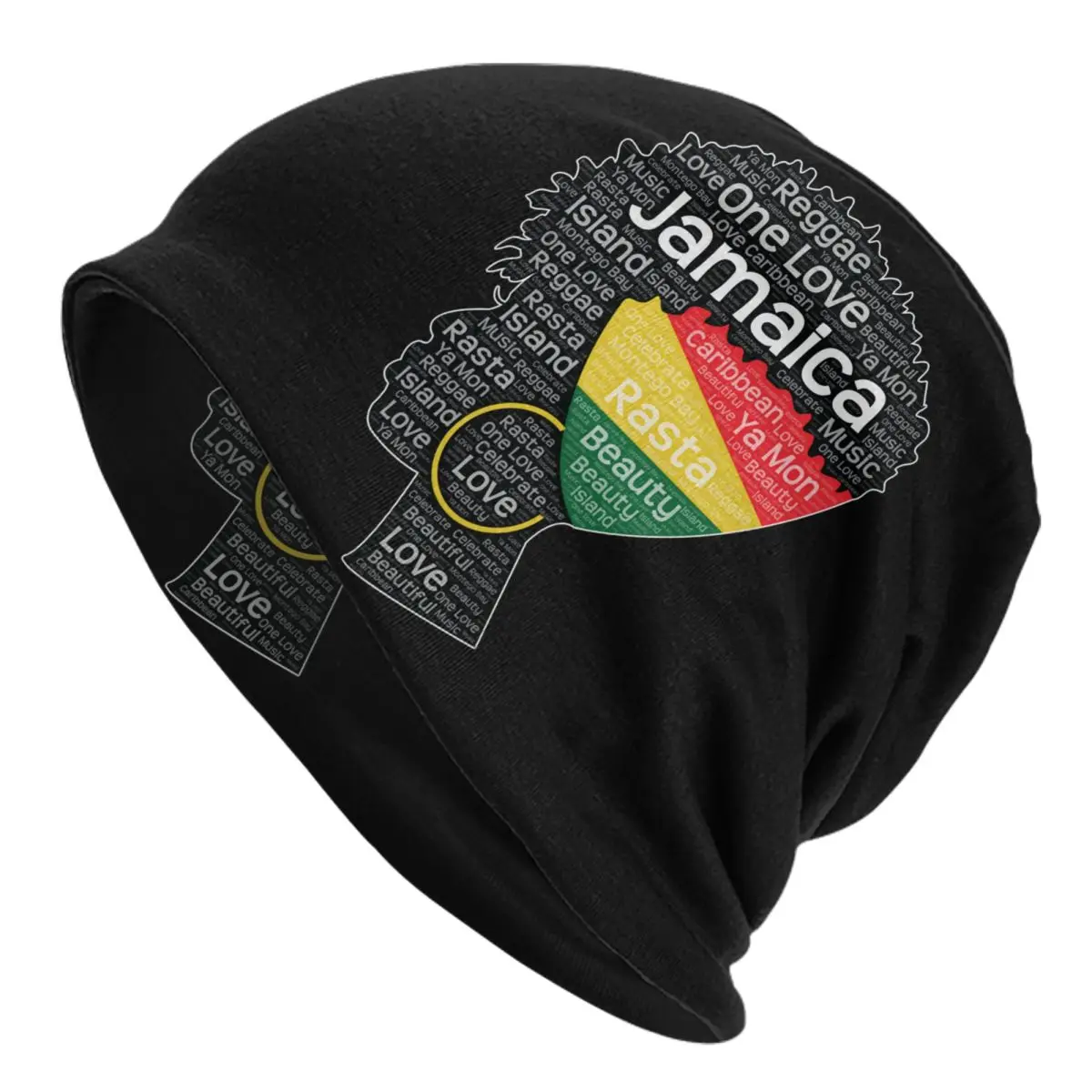 Custom Jamaica Jamaican Afro Puff Beanie Cap Unisex Winter Bonnet Knitting Hats Outdoor Ski Afro Word Art Skullies Beanies Caps