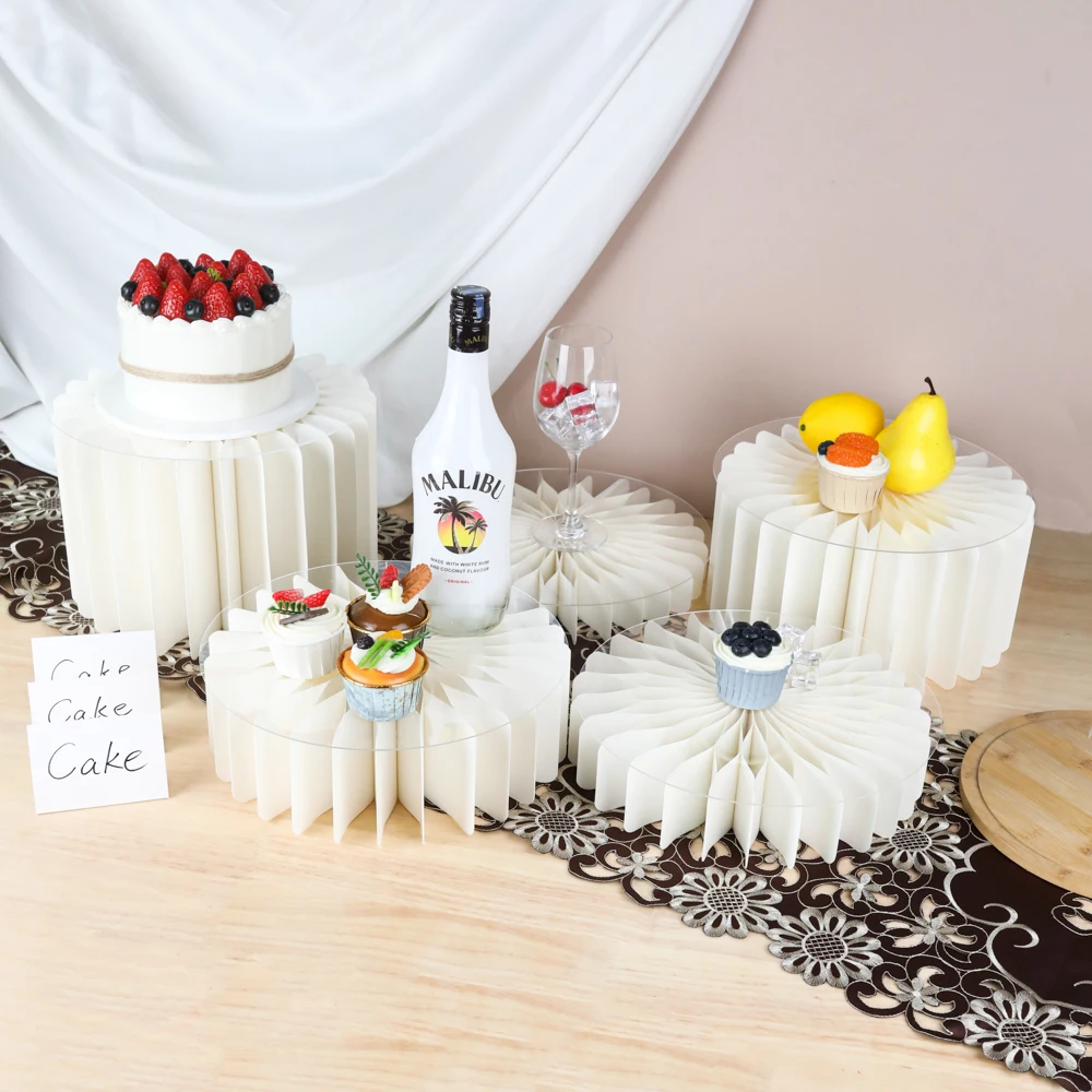 5pcs Buffet Risers Food Display Stand Dessert Table Cake Display Stands  Foldable Paper Cake Stands for Party Birthday Wedding