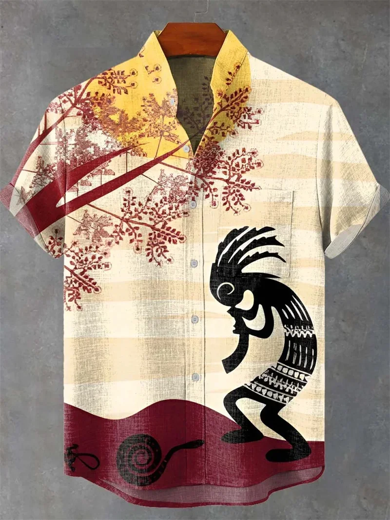 

New men's short sleeved shirt with sun print pattern stripes, trendy men's Hawaiian shirt, comfortable, casual and fashionable