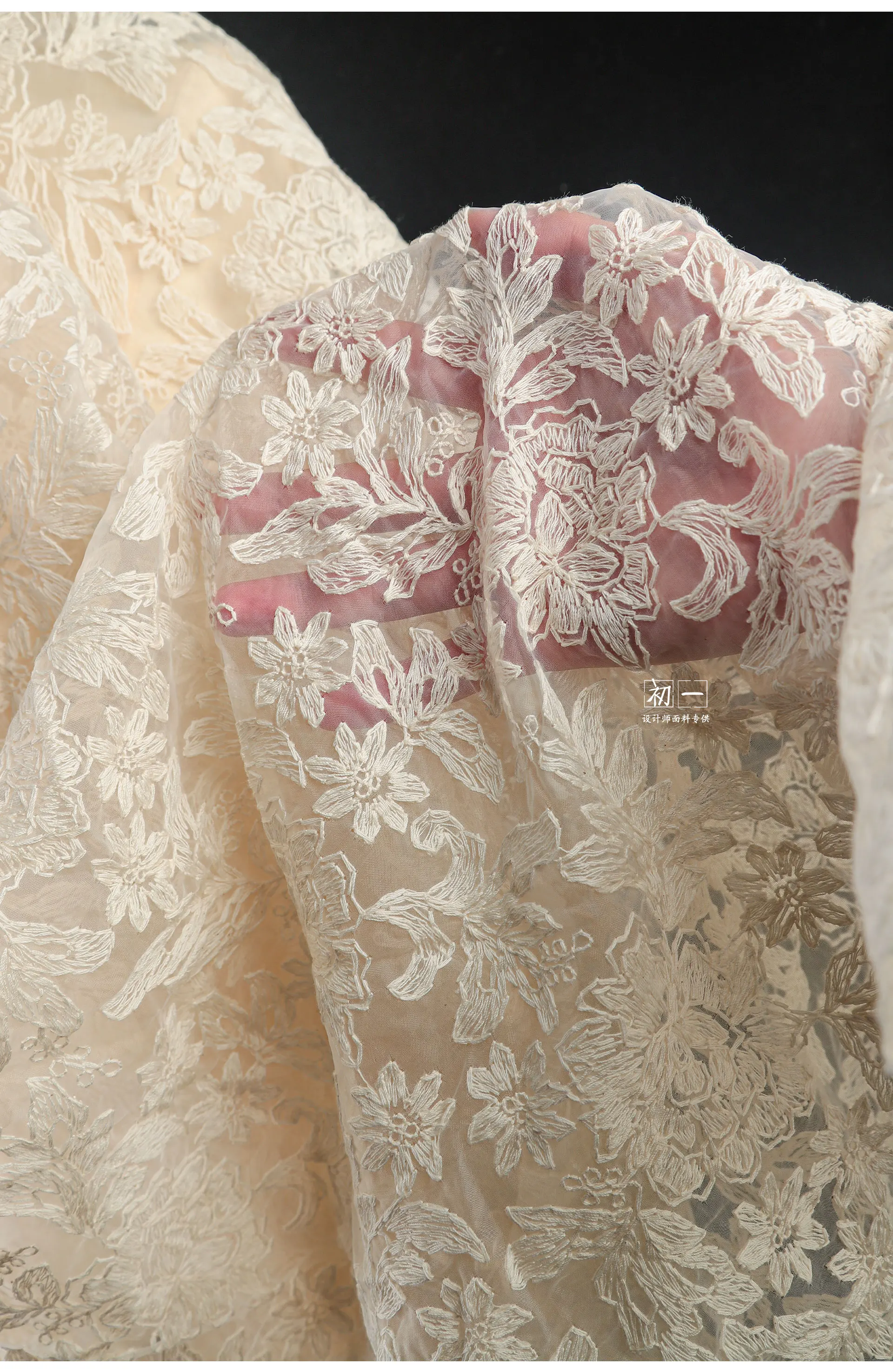 Beige Cotton Thread Embroidery Flower Mesh Lace Fabric for Dress/ Apparel Designer Sewing Fabric By The Yard