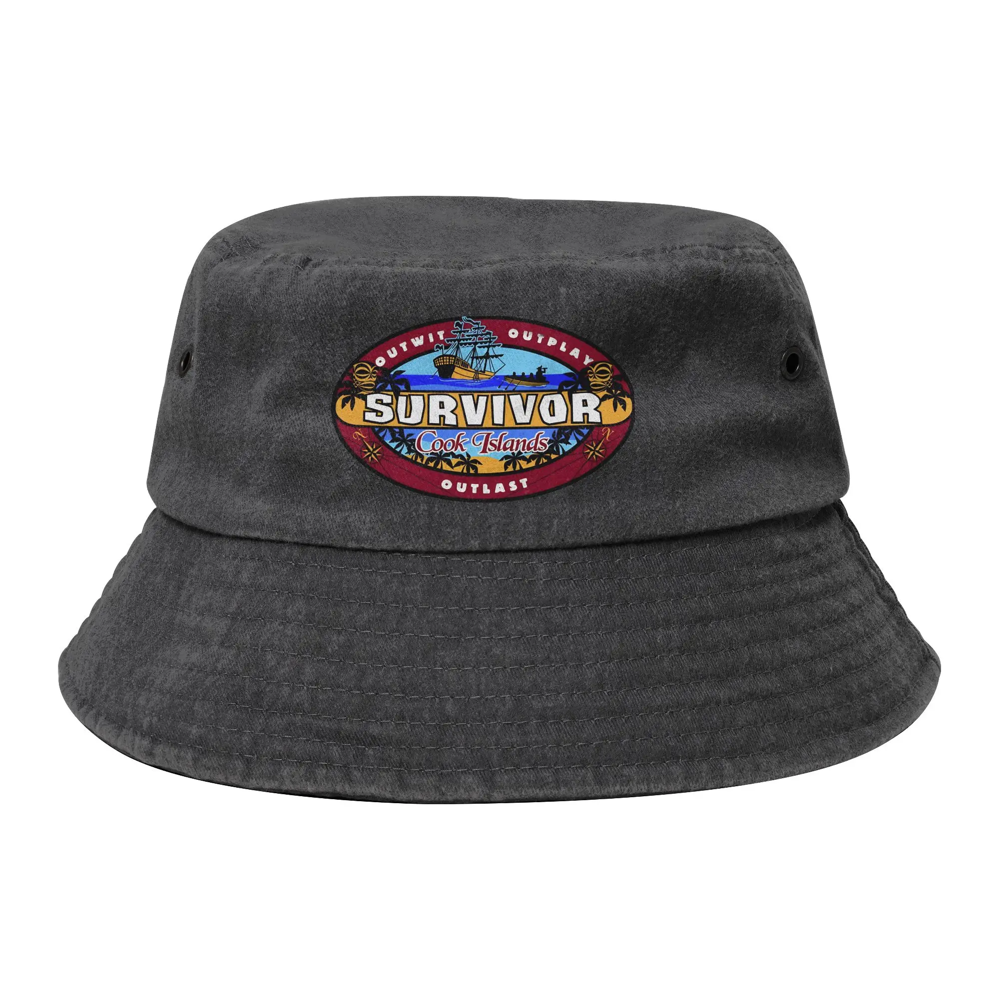 Sombrero de pescador unisex de algodón desgastado con diseño de la serie de TV Adventure Game S-Survivors, gorra de sol para cocineros, pescadores y actividades al aire libre.