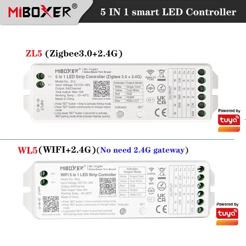 

Miboxer Zigbee 3,0 +. 2,4G/Wifi +. 2,4G 5 в 1, контроллер светодиодной ленты, один цвет/двойной белый/RGB/RGBW/RGBCCT