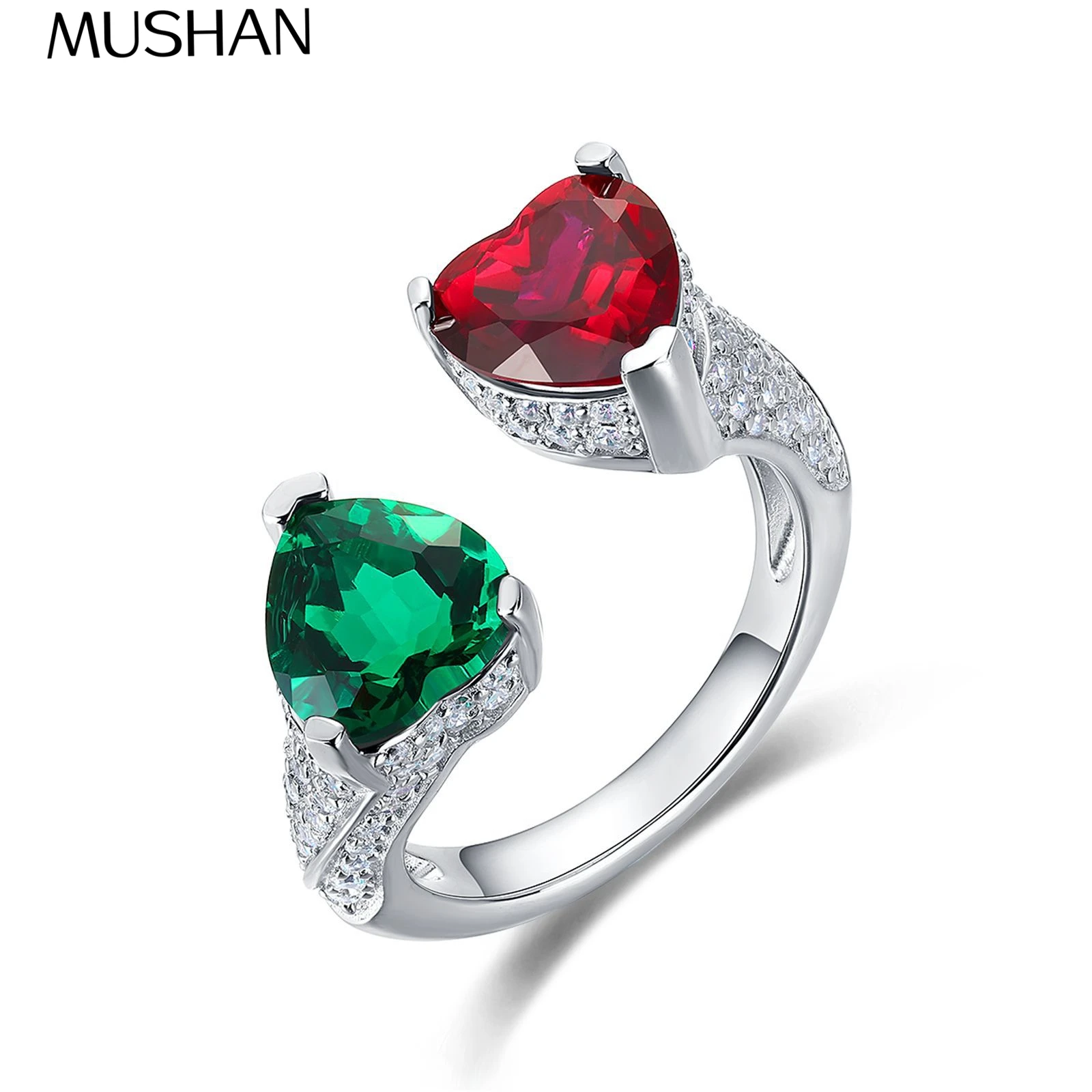 

MUSHAN Luxury Jewelry Love Growing Precious Gemstone Ring S925 Sterling Silver Set With Cultured Red Gemstone Open Style Ring