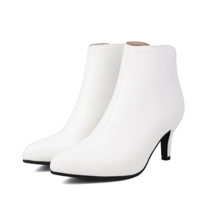 سيدة 48 الذهب الفضة الأحمر رقيقة الكعوب 6 سنتيمتر حذاء من الجلد قصيرة الشتاء الربيع موضة بوتاس الصلبة النمط البريطاني بولي Leather الجلود عودة سستة #4