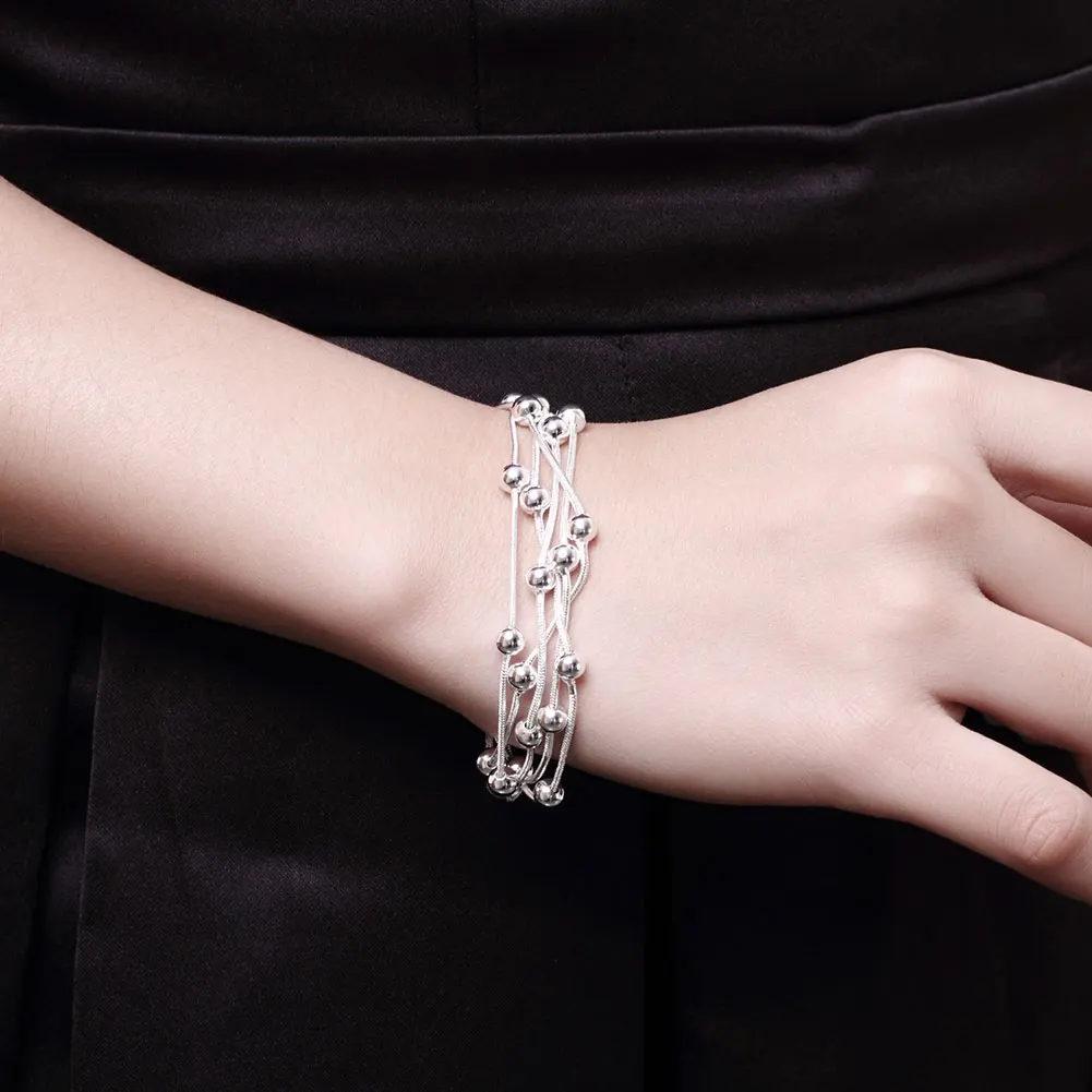 Jewelry 925 Sterling Silver Five Line Light Bead Chain Bracelet For Women Gift