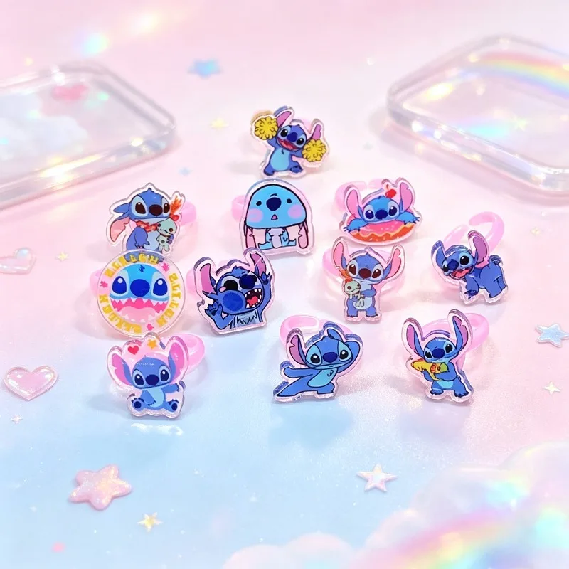 ¡OFERTA! Anillos Acrílicos de Stitch, Surtidos, 10/20 Piezas, Kawaii, Lilo & Stitch, Accesorios de Anime y Dibujos Animados, Juguetes para Niños, Regalos, Recuerdos de Fiesta