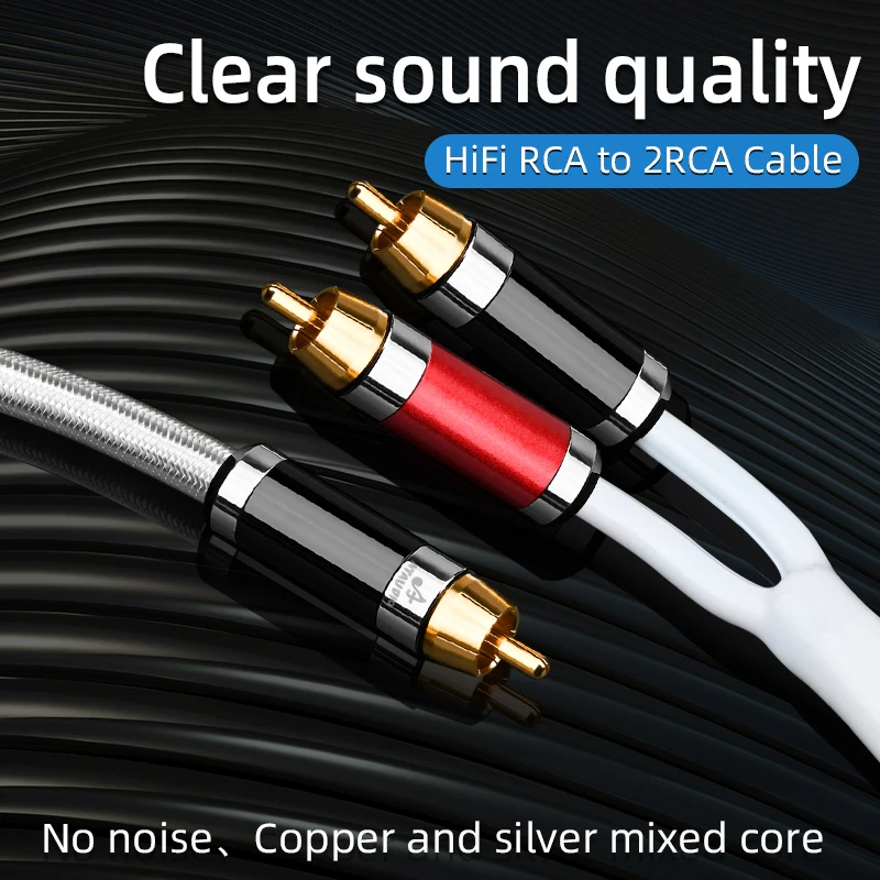 High Quality HiFi RCA to 2RCA Cable for Amplifier Speaker 7N OCC Noise-free One Sub-2 Splitter Y 2RCA Jack Subwoofer Audio Cable