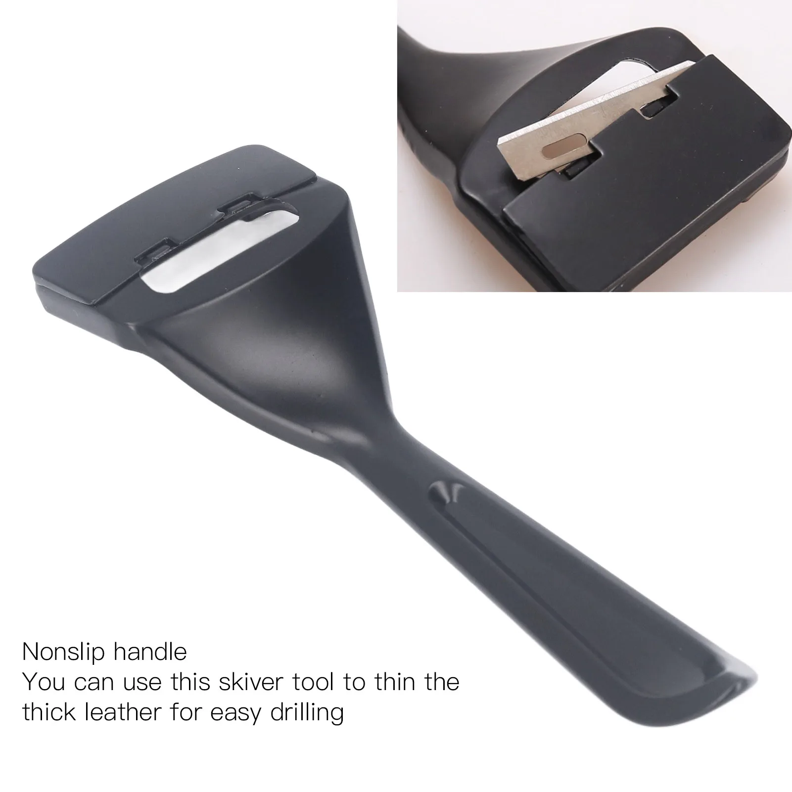 Leather Skiving Knife 3 Blades with Durable Alloy Handle Modern Black Portable for Leathercraft Edge Thinning and Beveling Tool view 2