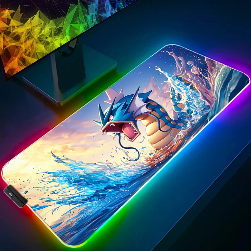 

Коврик для мыши с подсветкой, RGB игровые аксессуары, коврик для ПК, компьютера, стола, клавиатура xxl, светодиодный коврик для мыши P-Pokemons Gyarados, резиновый коврик для мыши