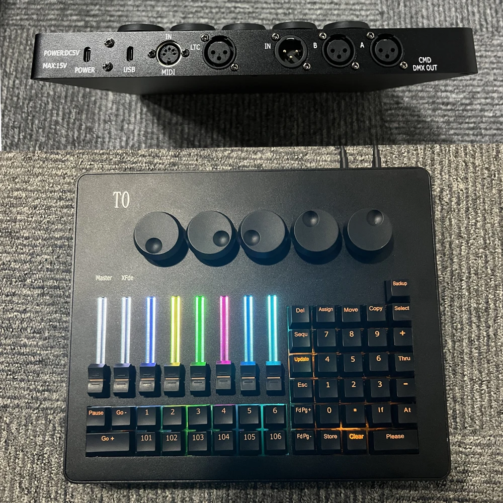 Mini T0 Command Wing DMX Konsole DJ Lighting Controller RGB Light Strip Fader mit 5 Encodern für MA2 Software Stage Light Show