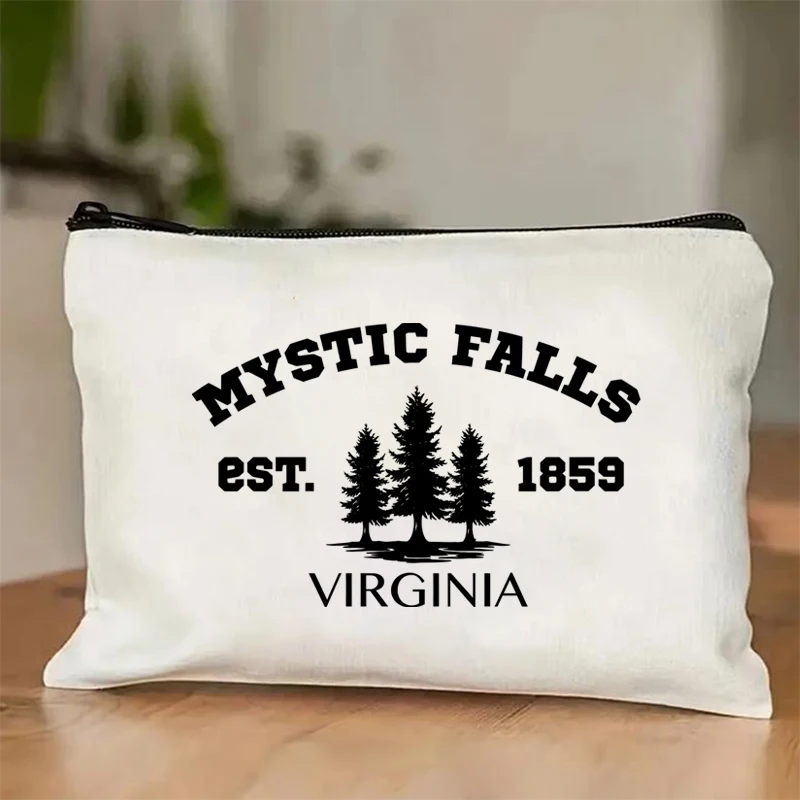 Vampire Diaries Makeup Bag Women's Canvas Medicine Bag Salvatore Zipper Wallet Foldable in Mystic Falls, Virginia