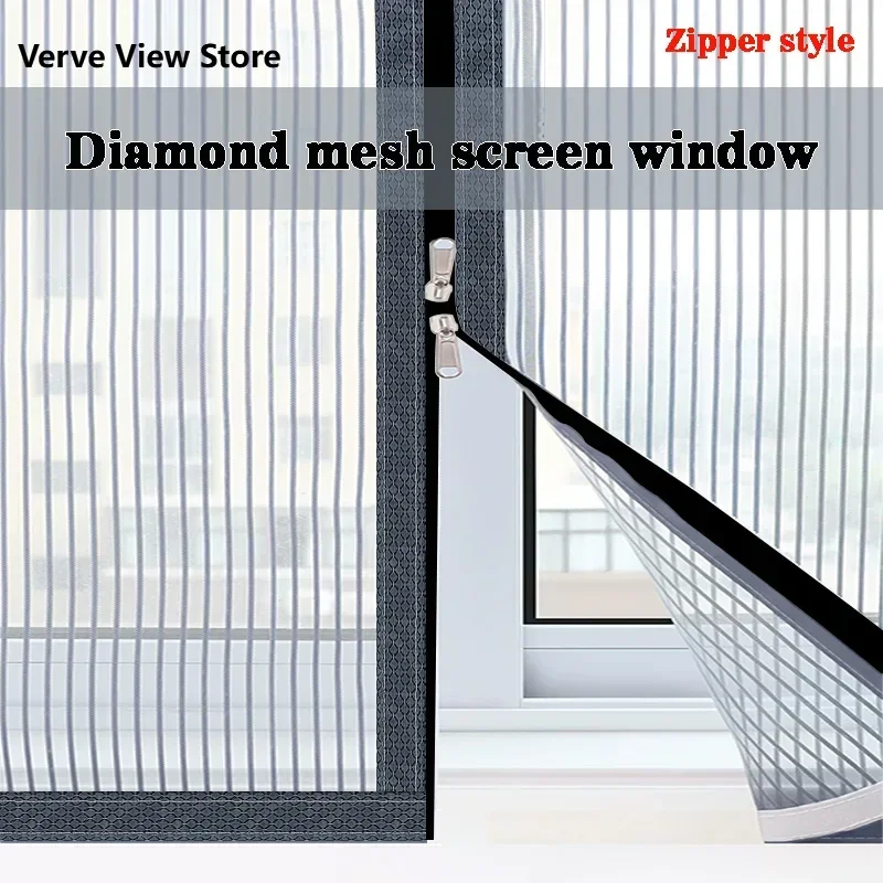 

Customized zipper style diamond mesh window screen anti mosquito window screen self-adhesive mosquito net easy to remove