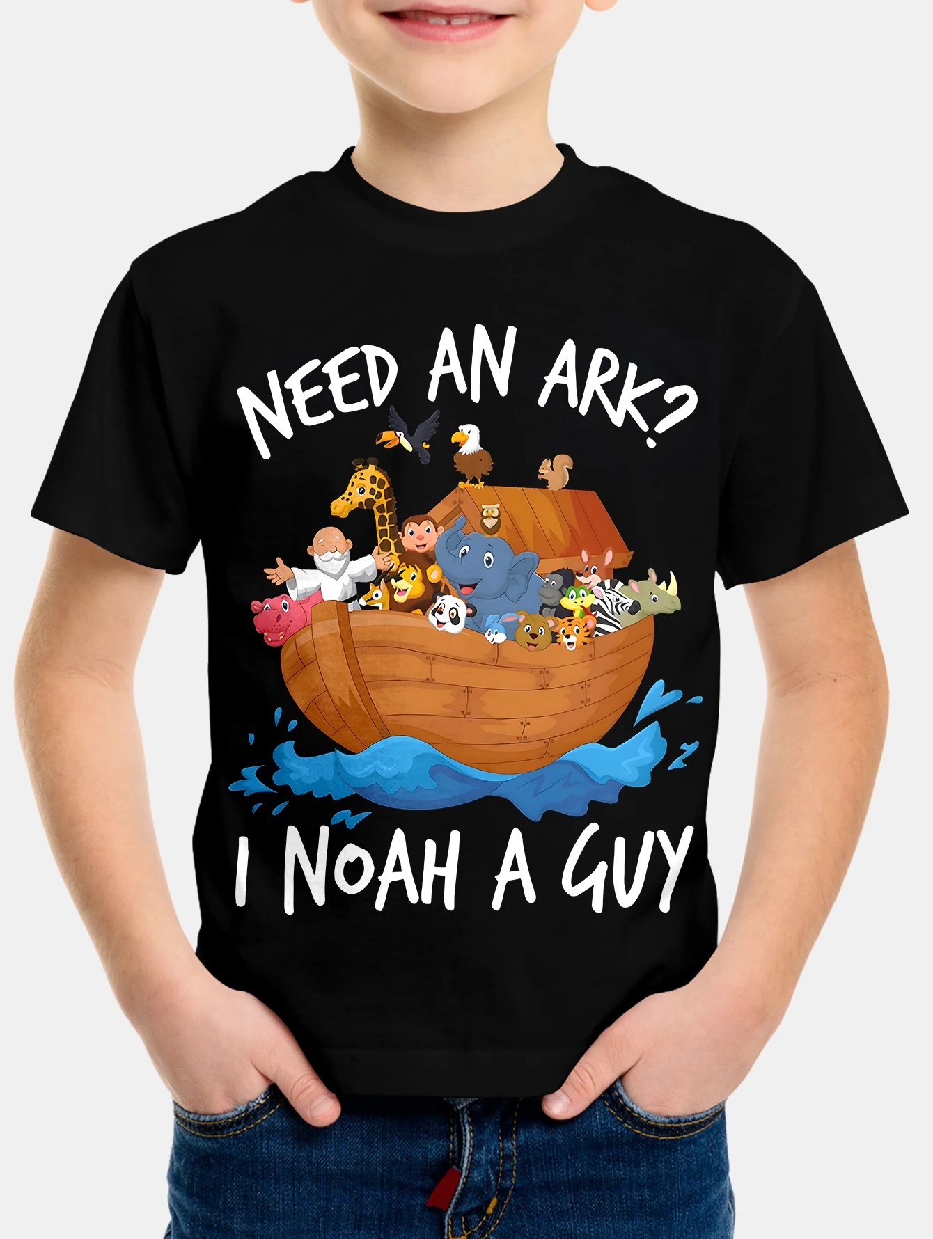 Child T-shirt Korean Children's Clothes 2024 Kids Spring Need An Ark? I Noah Guy Clothes Baby Boys Clothing T-shirty Top Shirts