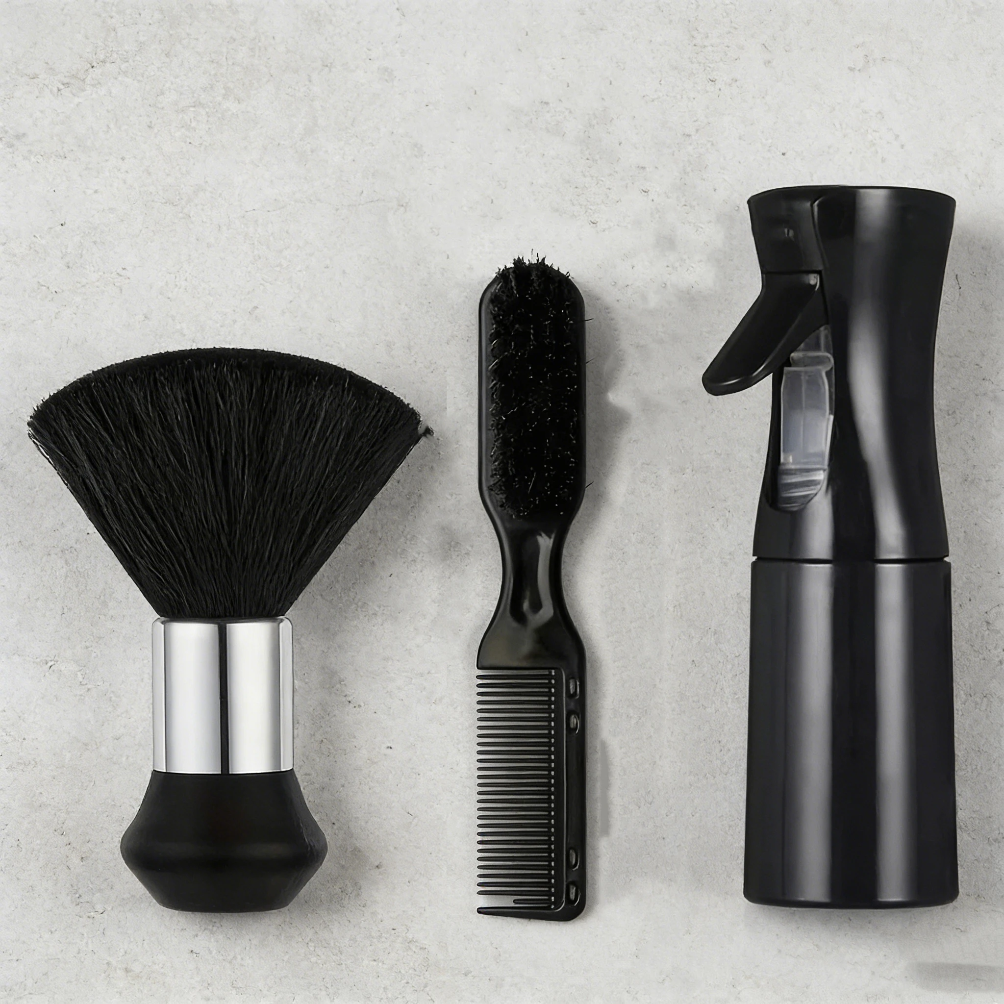 3-Piece Barber Hairdressing Kit Neck Cleaning Brush Double Sided Styling Comb Refillable Spray Bottle Salon Haircut Tools