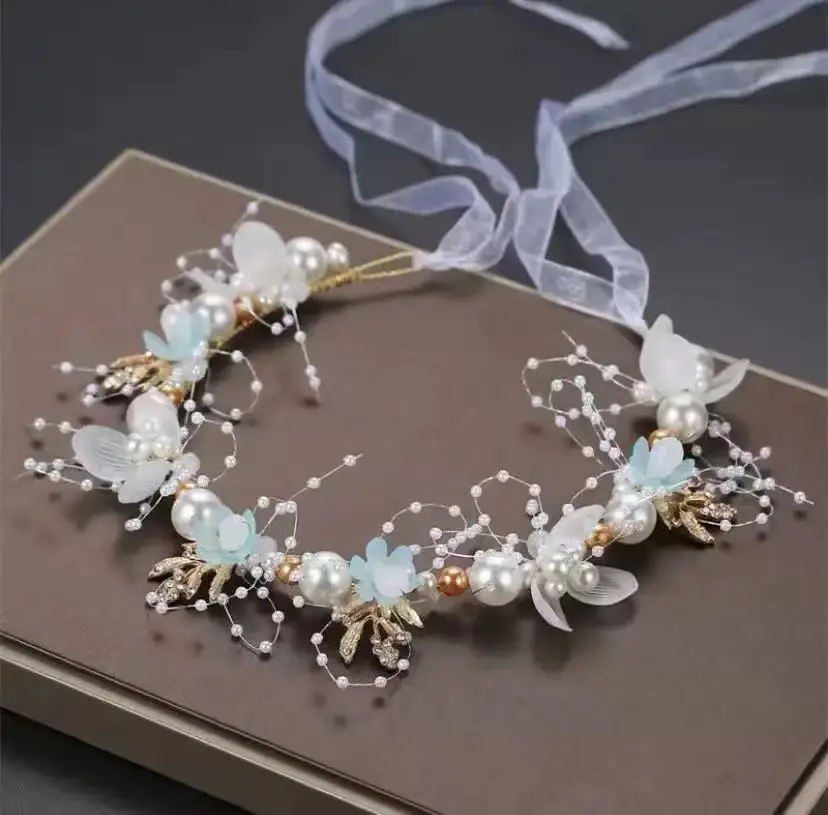 Wedding Accessory Bride Crown Hair Crystal Jewelry Tiara With Pearls Flowers Wedding Crown Floral Pearl Bridal Headband image 5