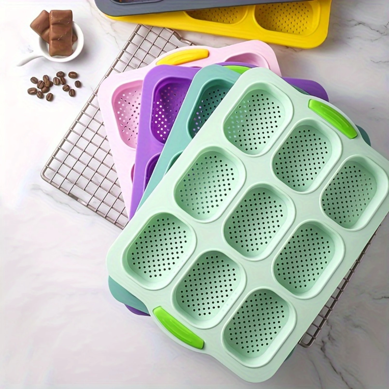 Easter Mini Bread Molds  9-Cavity Silicone Baking Tray for Loaf Breads - Oven Safe, Rectangular Shape Oven tray Takoyaki pan