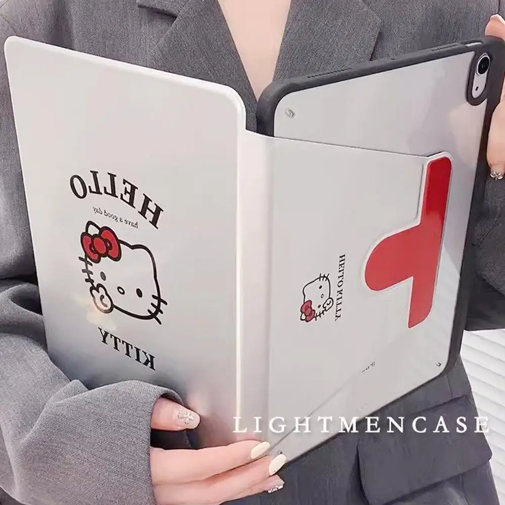 Kawaii Hello Kitty Ipad Protective Case Sanrioed Cartoon Universal Tablet Case Anime Convenient Anti-Bend Flip-Type Cute Gift