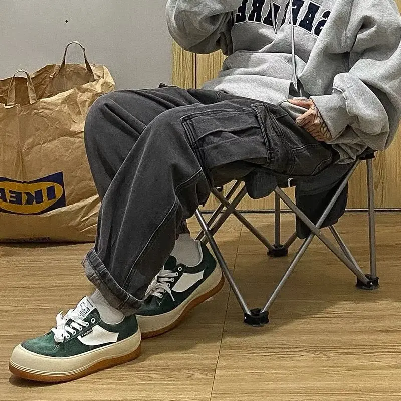

Foufurieux Vintage Cargo Jeans Men High Street Straight Wide-leg Trousers Men Spring 2024 Fashion Hip-hop Style Trend Y2k Jeans