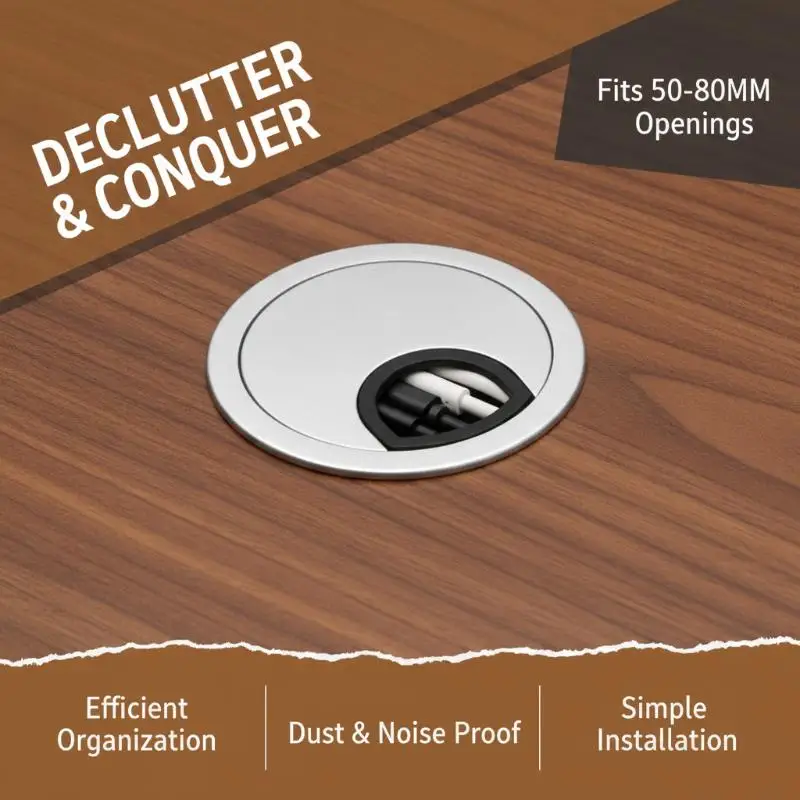 Durable Desk Cable Grommets Multiple Sizes & Styles Easy Install Wire Organizer for Home Office Desk