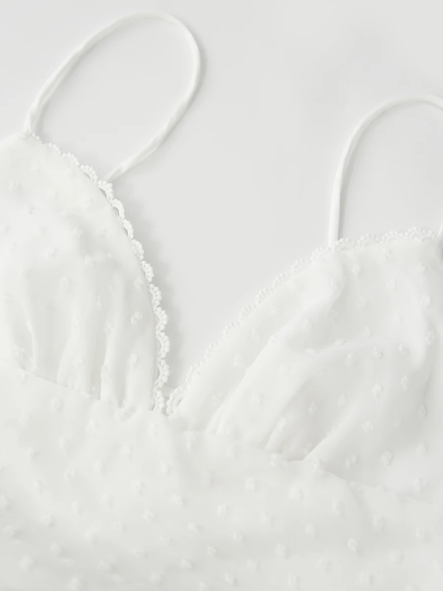 여성 캐미 드레스 스위스 도트 v 넥 스파게티 스트랩 민소매 미니 드레스 a 라인 드레스 여름 타이 업 백 레스 드레스