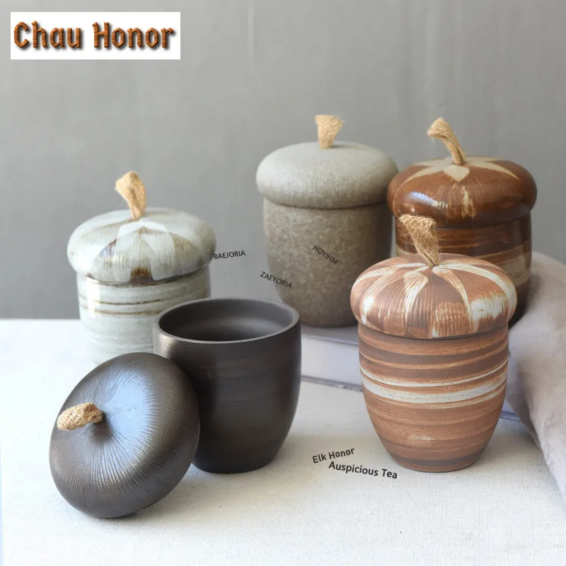 ZAEYORIA Vintage Acorn Shape Ceramic Tea Box Organizer Moisture-proof Storage Tank Containers Tea Caddy Coffee Canister Ornament