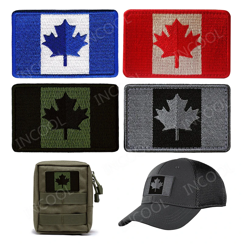 Canada Flag Maple Leaf Canadian Infrared Reflective Patches Appliqued Strip Embroidery Patch For Clothing Backpack Jacket