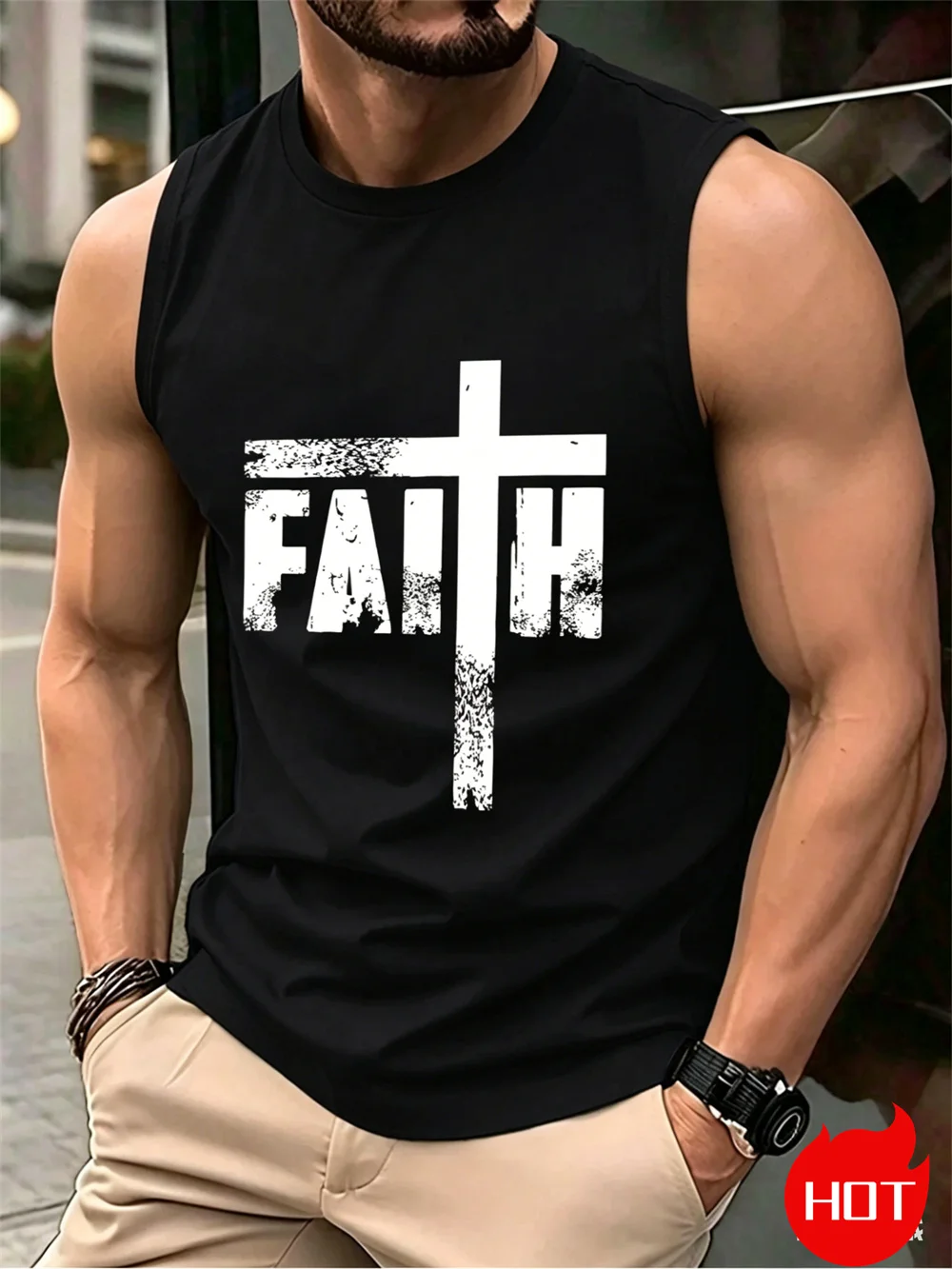 Summer men's sleeveless T-shirt 3D Cross 100% polyester vest tank tops Comfortable T Shirt Soft Oversized O-Neck t shirt for man