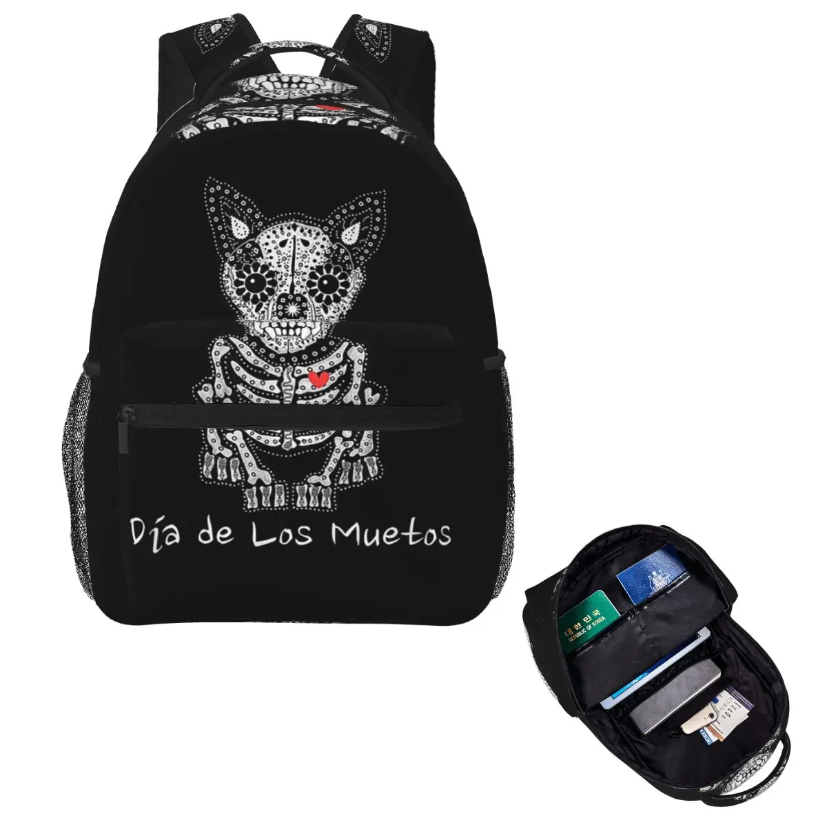 

Day Of The Dead Dog -Halloween Spirits Student Backpack School Bag Hiking Travel Daypack Boy Girl Fashion Bookbag Shoulder Bags