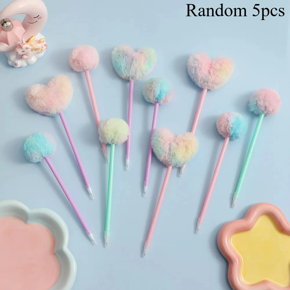 5 Stück Herzförmiger Plüsch-Kugelschreiber Kreativer Kugelschreiber Schreibwaren Plüsch-Stift Geschenkstift Bürobedarf